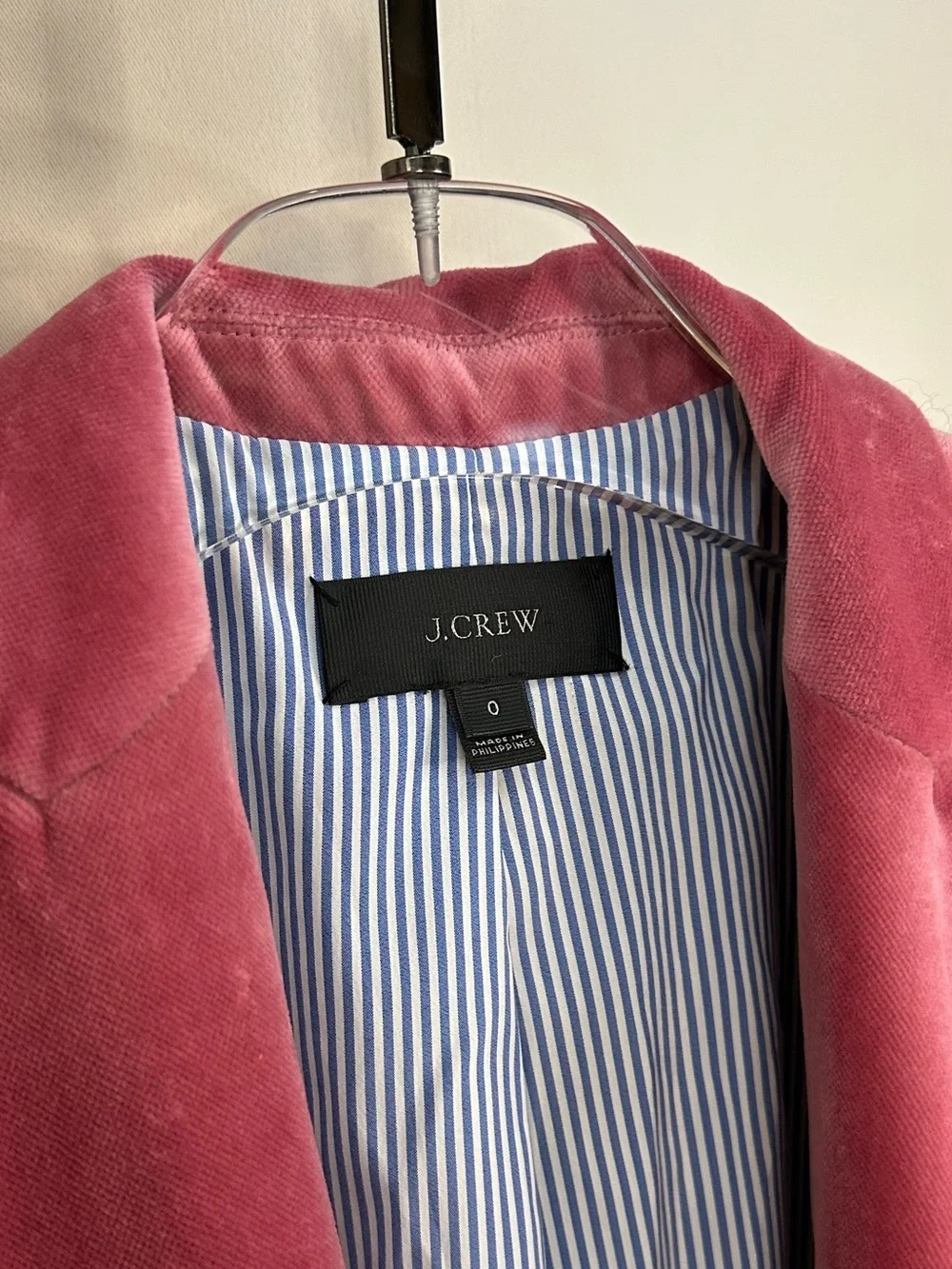 J. Crew Pink Velvet Single-Button Blazer - Size 0 XS